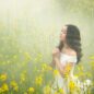 fog woman meadow flowers tender 3050078